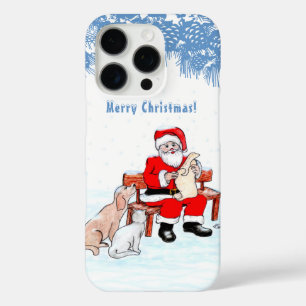 Vrolijk kerstfeest - Kerstman met kat en hond iPhone 16 Pro Hoesje