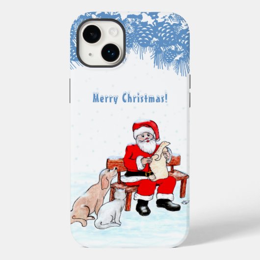 Vrolijk kerstfeest - Kerstman met kat en hond Case-Mate iPhone Case (Achterkant)