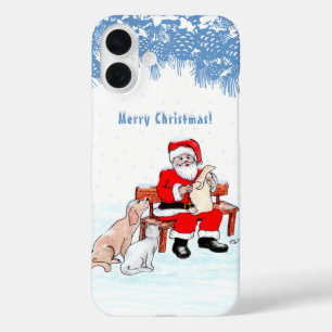 Vrolijk kerstfeest - Kerstman met kat en hond iPhone 16 Plus Hoesje