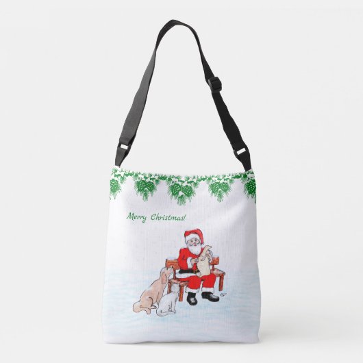 Vrolijk kerstfeest - Kerstman met kat en hond Crossbody Tas (Achterkant)