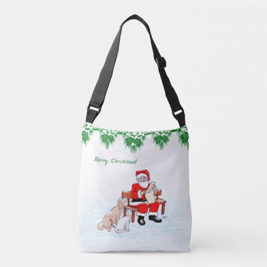 Vrolijk kerstfeest - Kerstman met kat en hond Crossbody Tas (Voorkant)