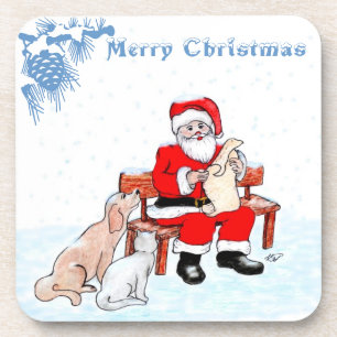 Vrolijk kerstfeest - Kerstman met kat en hond Drankjes Onderzetter