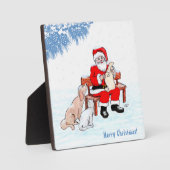 Vrolijk kerstfeest - Kerstman met kat en hond Fotoplaat (Voorkant)