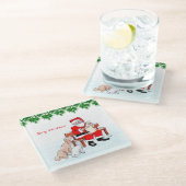 Vrolijk kerstfeest - Kerstman met kat en hond Glazen Onderzetter (Schuin)