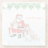 Vrolijk kerstfeest - Kerstman met kat en hond Glazen Onderzetter (Achterkant)