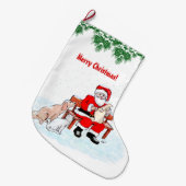 Vrolijk kerstfeest - Kerstman met kat en hond Grote Kerstsok (Voorkant (Hangend))