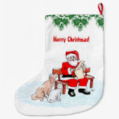 Vrolijk kerstfeest - Kerstman met kat en hond Grote Kerstsok (Achterkant)