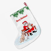 Vrolijk kerstfeest - Kerstman met kat en hond Grote Kerstsok (Achterkant (Hangend))