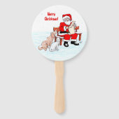 Vrolijk kerstfeest - Kerstman met kat en hond Handwaaier (Voorkant)