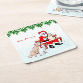 Vrolijk kerstfeest - Kerstman met kat en hond Kartonnen Onderzetters (Schuin)