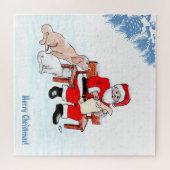 Vrolijk kerstfeest - Kerstman met kat en hond Legpuzzel (Horizontaal)