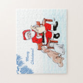 Vrolijk kerstfeest - Kerstman met kat en hond Legpuzzel (Verticaal)
