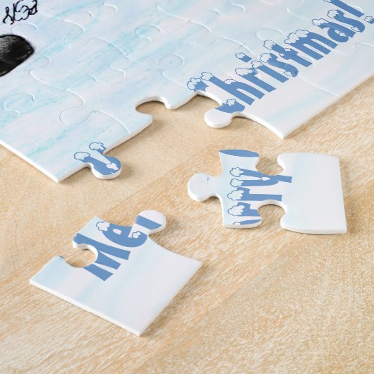 Vrolijk kerstfeest - Kerstman met kat en hond Legpuzzel (Zijkant)