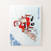 Vrolijk kerstfeest - Kerstman met kat en hond Legpuzzel (Verticaal)