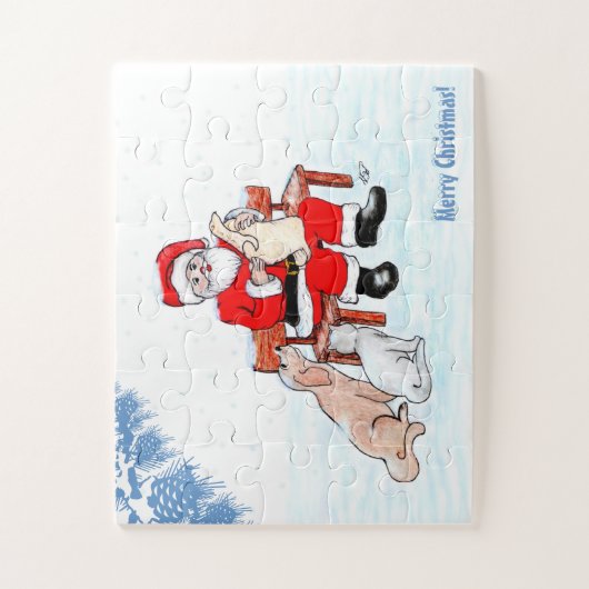 Vrolijk kerstfeest - Kerstman met kat en hond Legpuzzel (Verticaal)