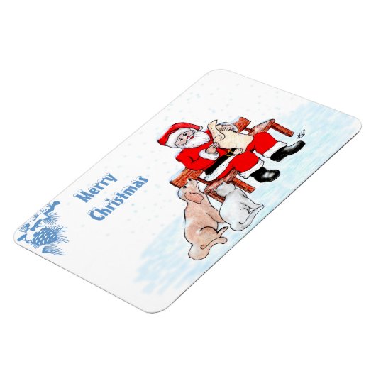 Vrolijk kerstfeest - Kerstman met kat en hond Magneet (Linkerzijde)