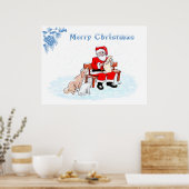 Vrolijk kerstfeest - Kerstman met kat en hond Poster (Keuken)