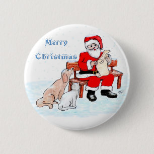 Vrolijk kerstfeest - Kerstman met kat en hond Ronde Button 5,7 Cm