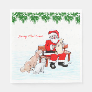 Vrolijk kerstfeest - Kerstman met kat en hond Servet