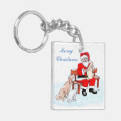 Vrolijk kerstfeest - Kerstman met kat en hond Sleutelhanger (Voorkant Links)