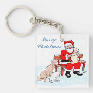 Vrolijk kerstfeest - Kerstman met kat en hond Sleutelhanger