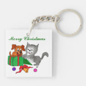 Vrolijk kerstfeest - Kerstman met kat en hond Sleutelhanger (Achterkant)