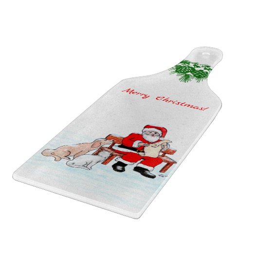 Vrolijk kerstfeest - Kerstman met kat en hond Snijplank (Hoek)