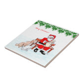 Vrolijk kerstfeest - Kerstman met kat en hond Tegeltje (Zijkant)
