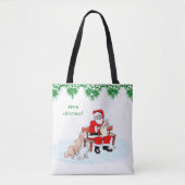 Vrolijk kerstfeest - Kerstman met kat en hond Tote Bag (Voorkant)