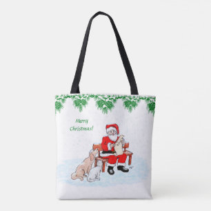 Vrolijk kerstfeest - Kerstman met kat en hond Tote Bag