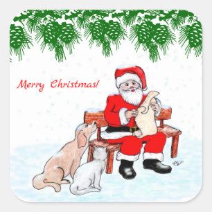 Vrolijk kerstfeest - Kerstman met kat en hond Vierkante Sticker