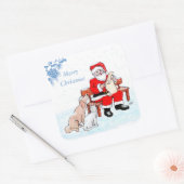 Vrolijk kerstfeest - Kerstman met kat en hond Vierkante Sticker (Envelop)