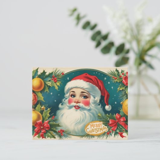 Vrolijk kerstfeest kerstman met Ornamenten Feestdagenkaart (Staand voorkant)