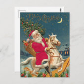 Vrolijk kerstfeest  kerstman op paard briefkaart (Voorkant / Achterkant)