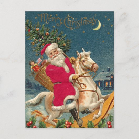 Vrolijk kerstfeest  kerstman op paard briefkaart (Voorkant)