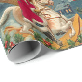 Vrolijk kerstfeest  kerstman op paard cadeaupapier (Rol Hoek)