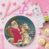 Vrolijk kerstfeest kerstman op paard papieren bordje (Feest)