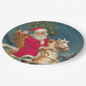 Vrolijk kerstfeest kerstman op paard papieren bordje (Gekanteld)
