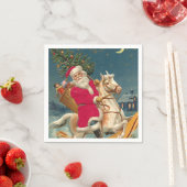 Vrolijk kerstfeest  kerstman op paard servet (Insitu)