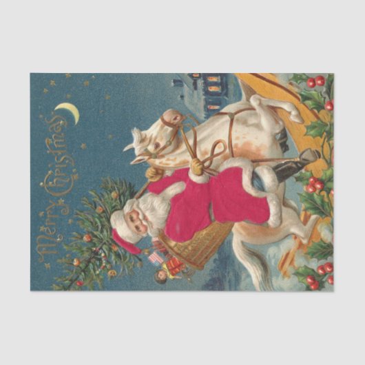 Vrolijk kerstfeest kerstman op paard tissuepapier (Voorkant)