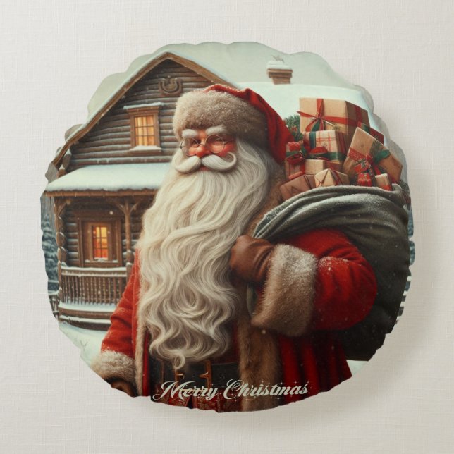 Vrolijk kerstfeest  kerstman rond kussen (Voorkant)