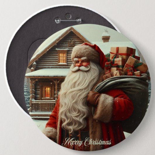 Vrolijk kerstfeest  kerstman ronde button 6,0 cm (Voorkant /achterkant)