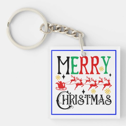 Vrolijk Kerstfeest Kerstman Sleigh-61049 T-shirt Sleutelhanger (voorkant)