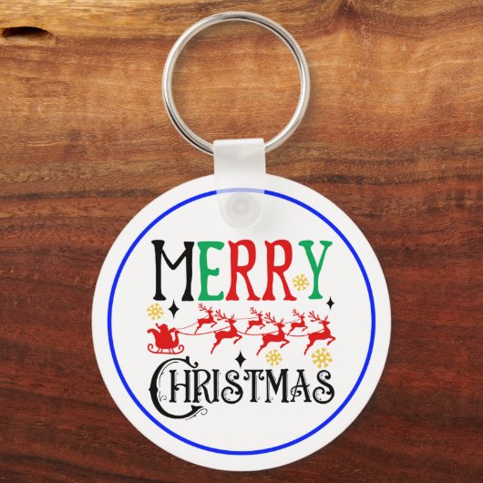 Vrolijk Kerstfeest Kerstman Sleigh-61049 T-shirt Sleutelhanger (Achterkant)