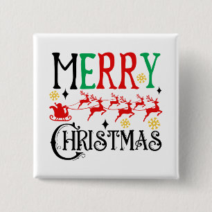 Vrolijk Kerstfeest Kerstman Sleigh-61049 T-shirt Vierkante Button 5,1 Cm