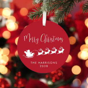 Vrolijk Kerstfeest Kerstman Sleigh Foto rood Metalen Ornament
