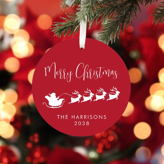 Vrolijk Kerstfeest Kerstman Sleigh Foto rood Metalen Ornament