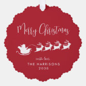 Vrolijk Kerstfeest Kerstman Sleigh Foto rood Ornament Kaart (Voorkant)