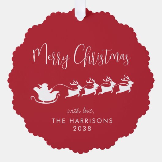 Vrolijk Kerstfeest Kerstman Sleigh Foto rood Ornament Kaart (Voorkant)