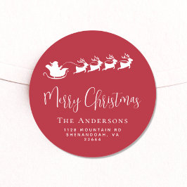 Vrolijk Kerstfeest Kerstman Sleigh Red Retour Adre Ronde Sticker